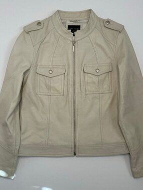 Attention Cream Leather Jacket - Racing, Moto, Military Style